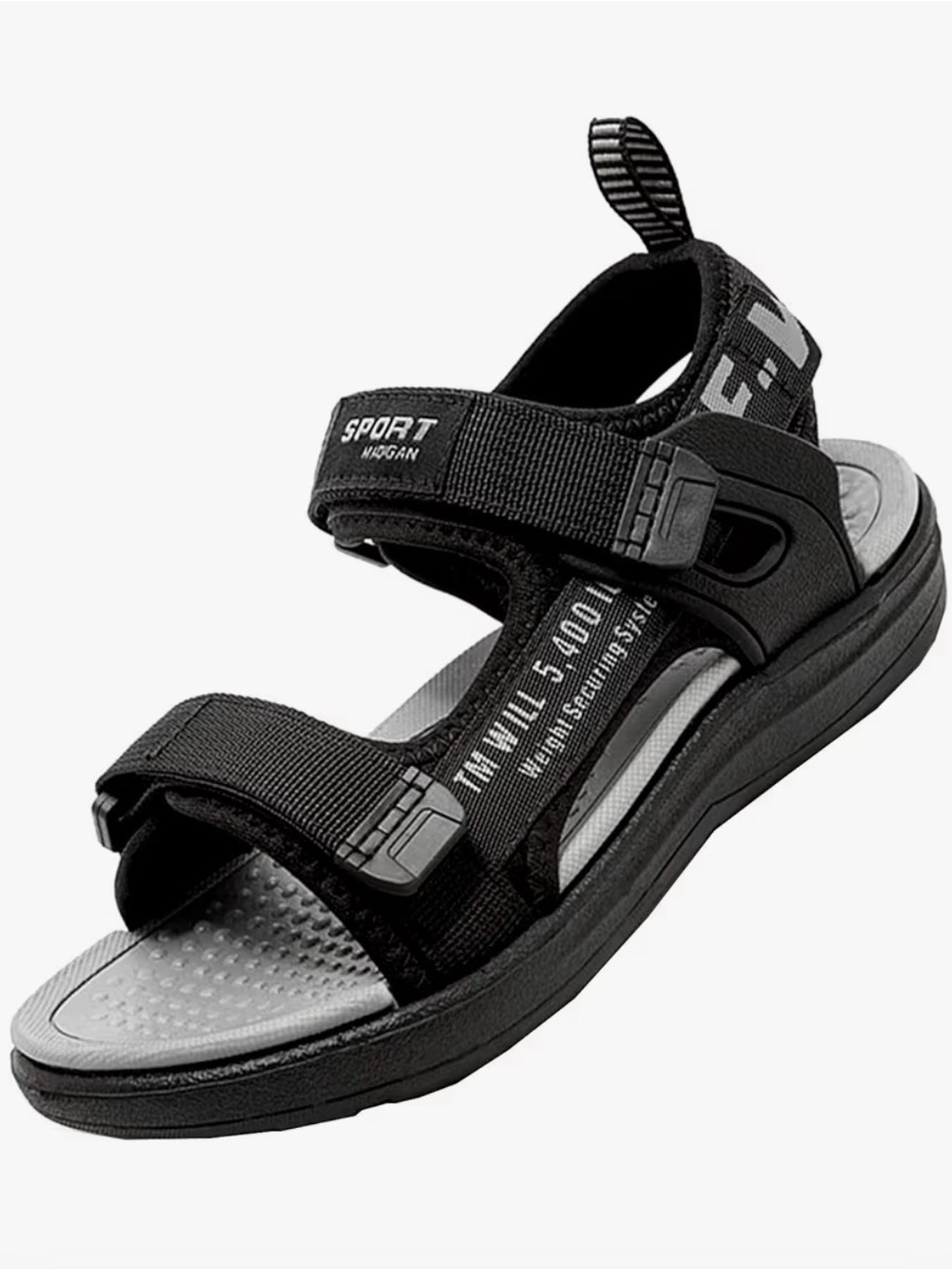 Black Sport Hook-and-Loop Outdoor Sandals durable water shoes